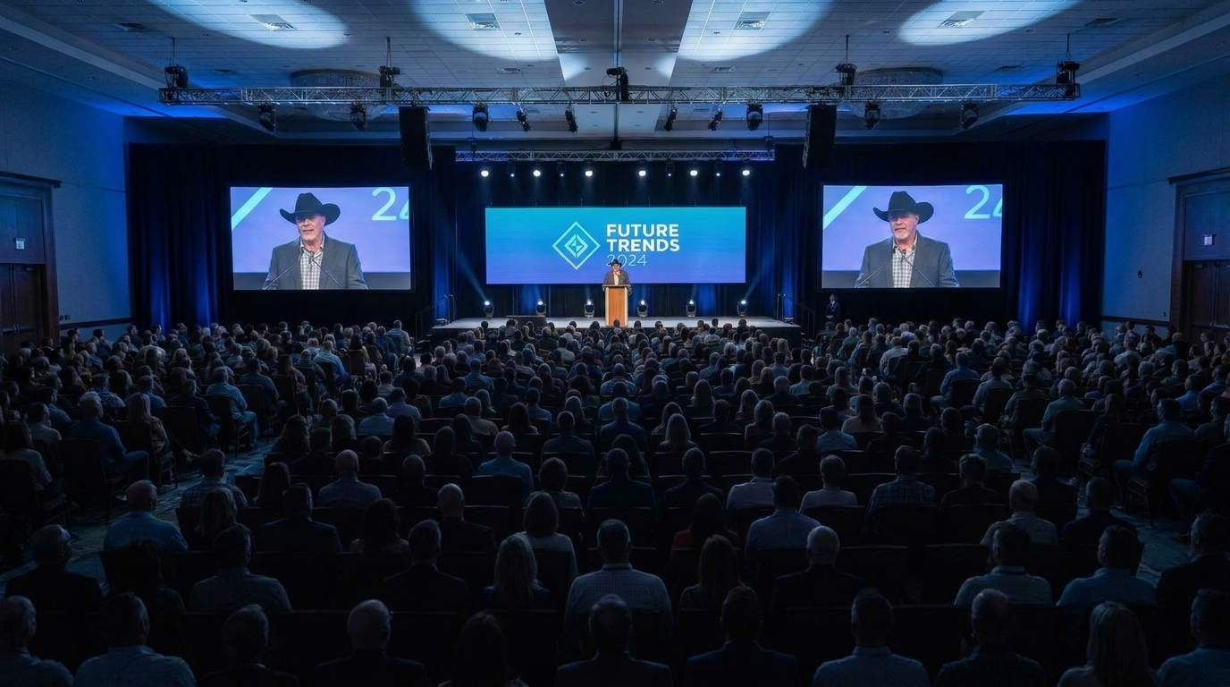 Victor presenting on a large conference stage